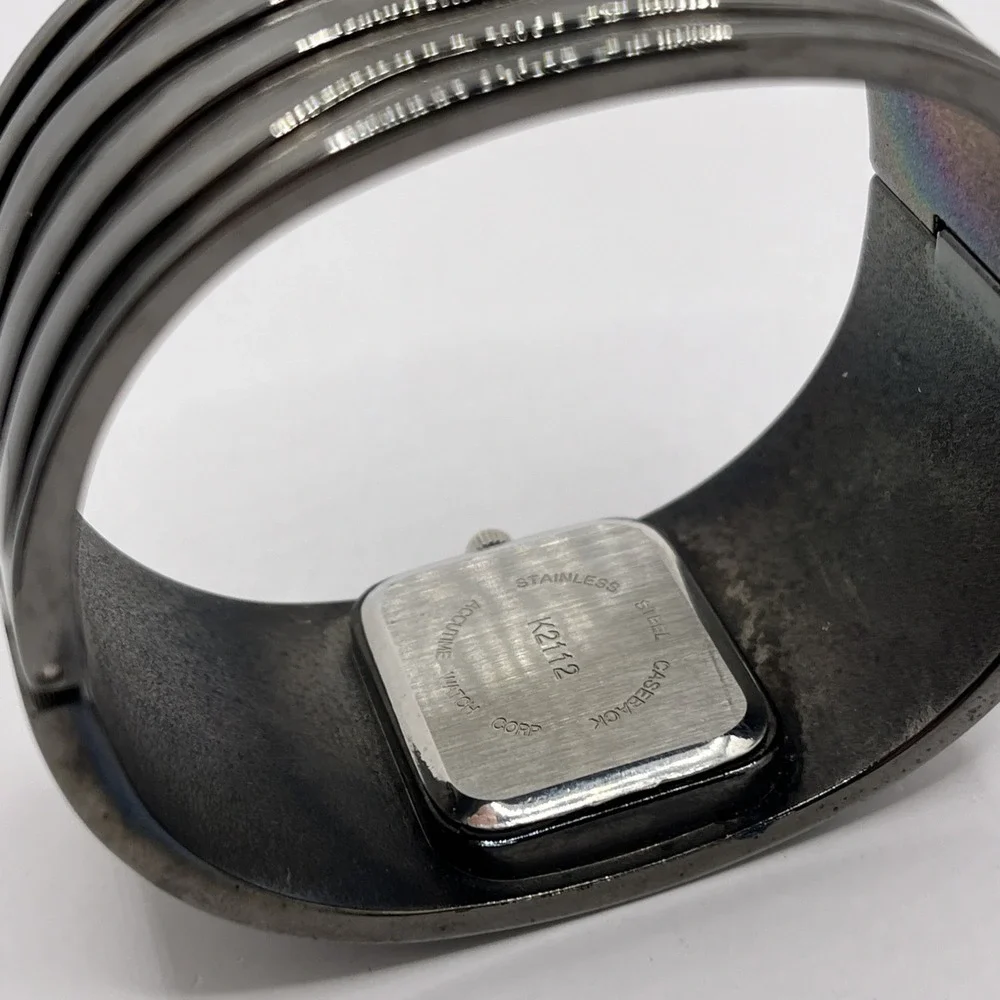Vivani Women's Bangle Band Quartz Watch Crystal Accent Gunmetal-‎ New Battery